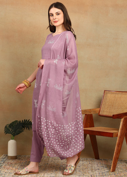 DABU PINK HANDPRINTED SUIT SET
