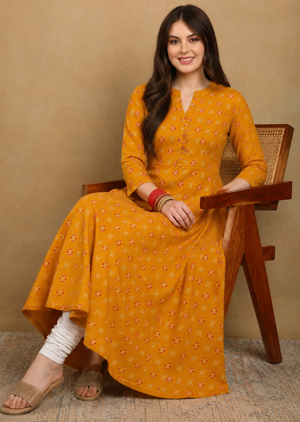 MUSTARD FLORAL KURTA (1PC)