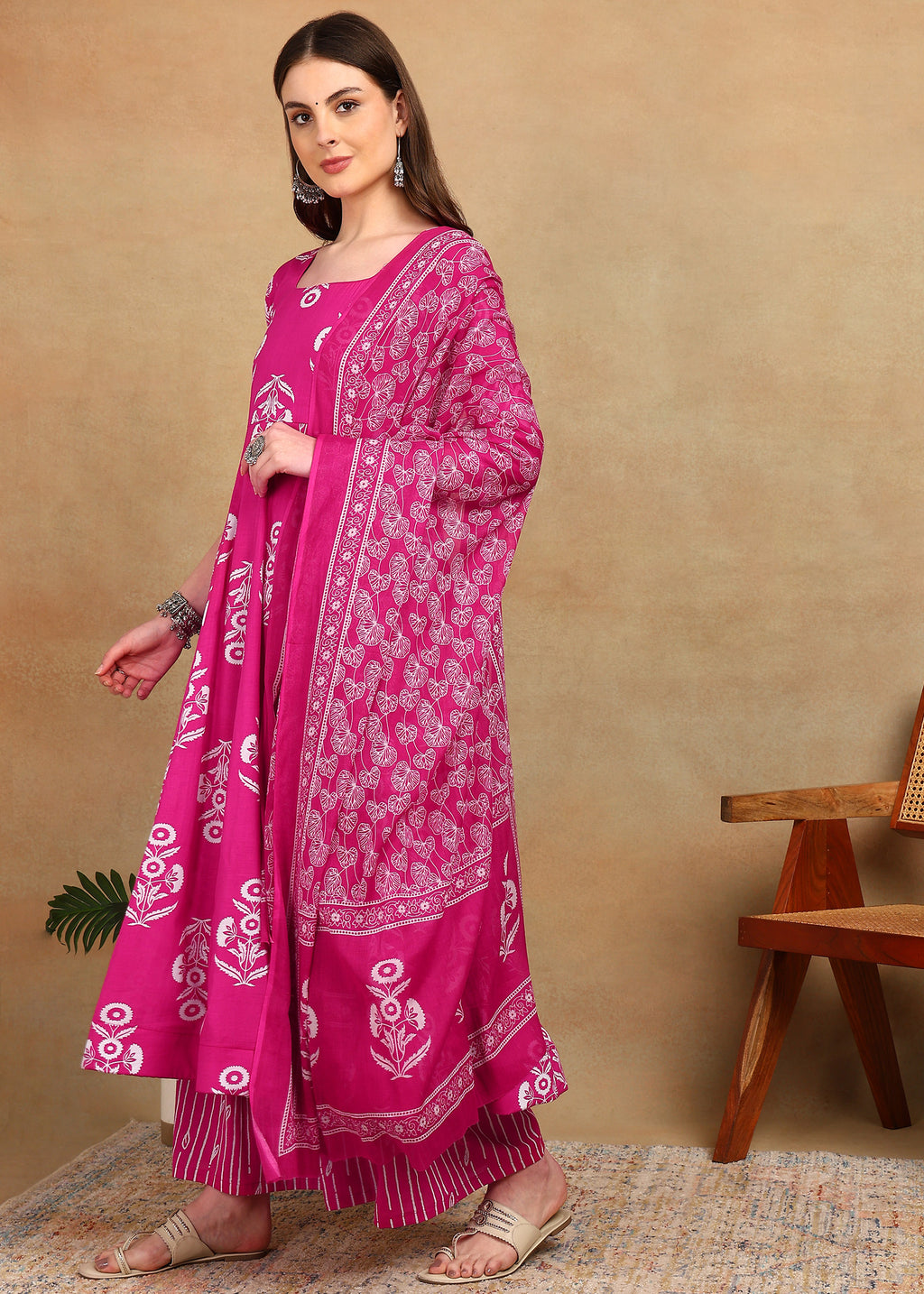 PINK FLORAL ANARKALI SUIT SET