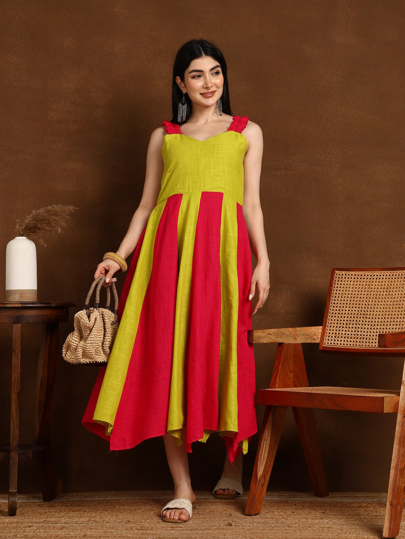 PINK LIME SLUB ONE PEICE DRESS