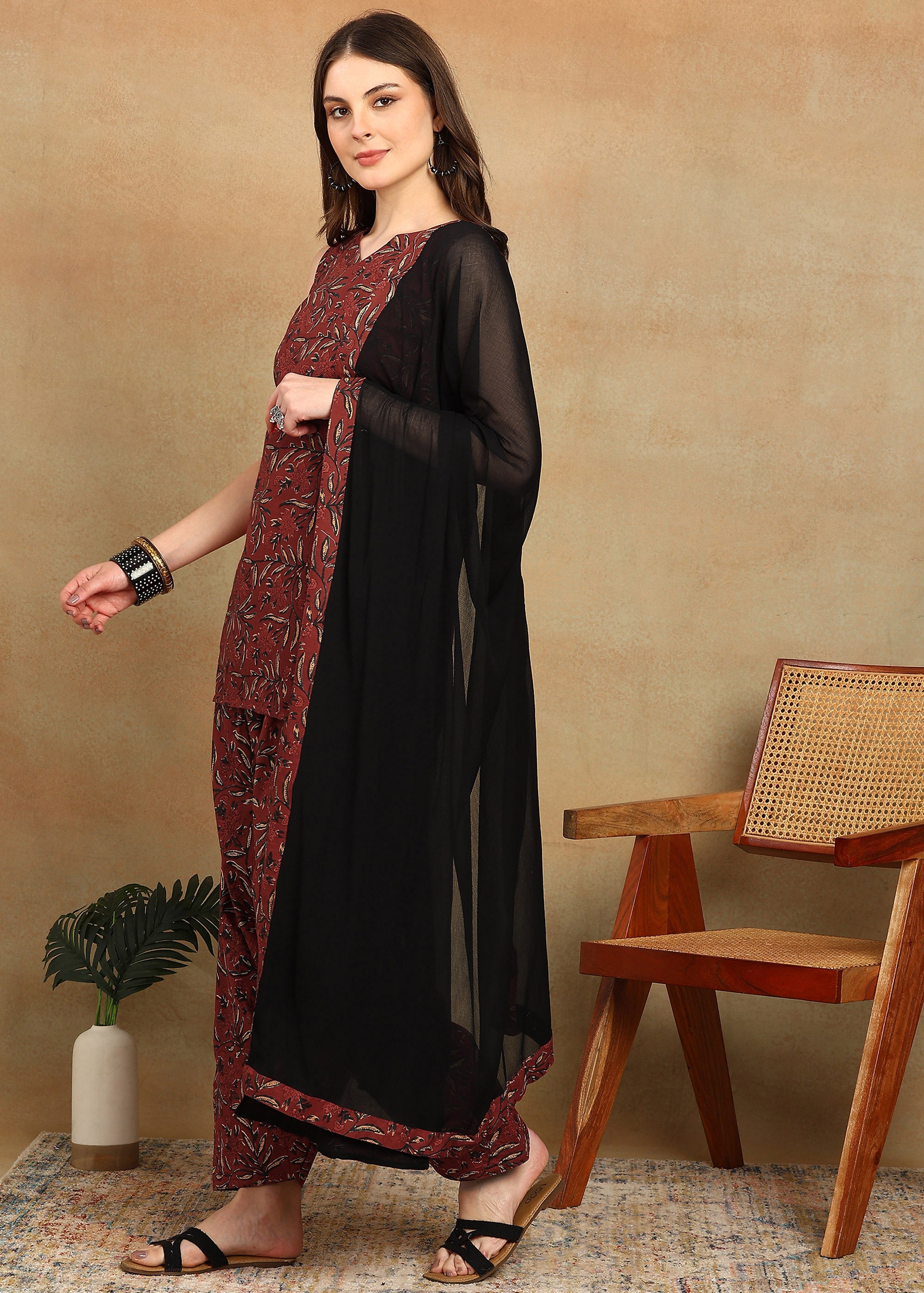 RED BLACK FARSI SALWAR SUIT SET