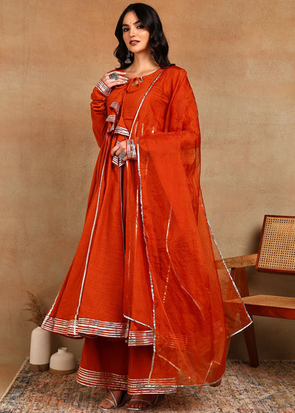 KESARIA SLUB ANARKALI SUIT SET