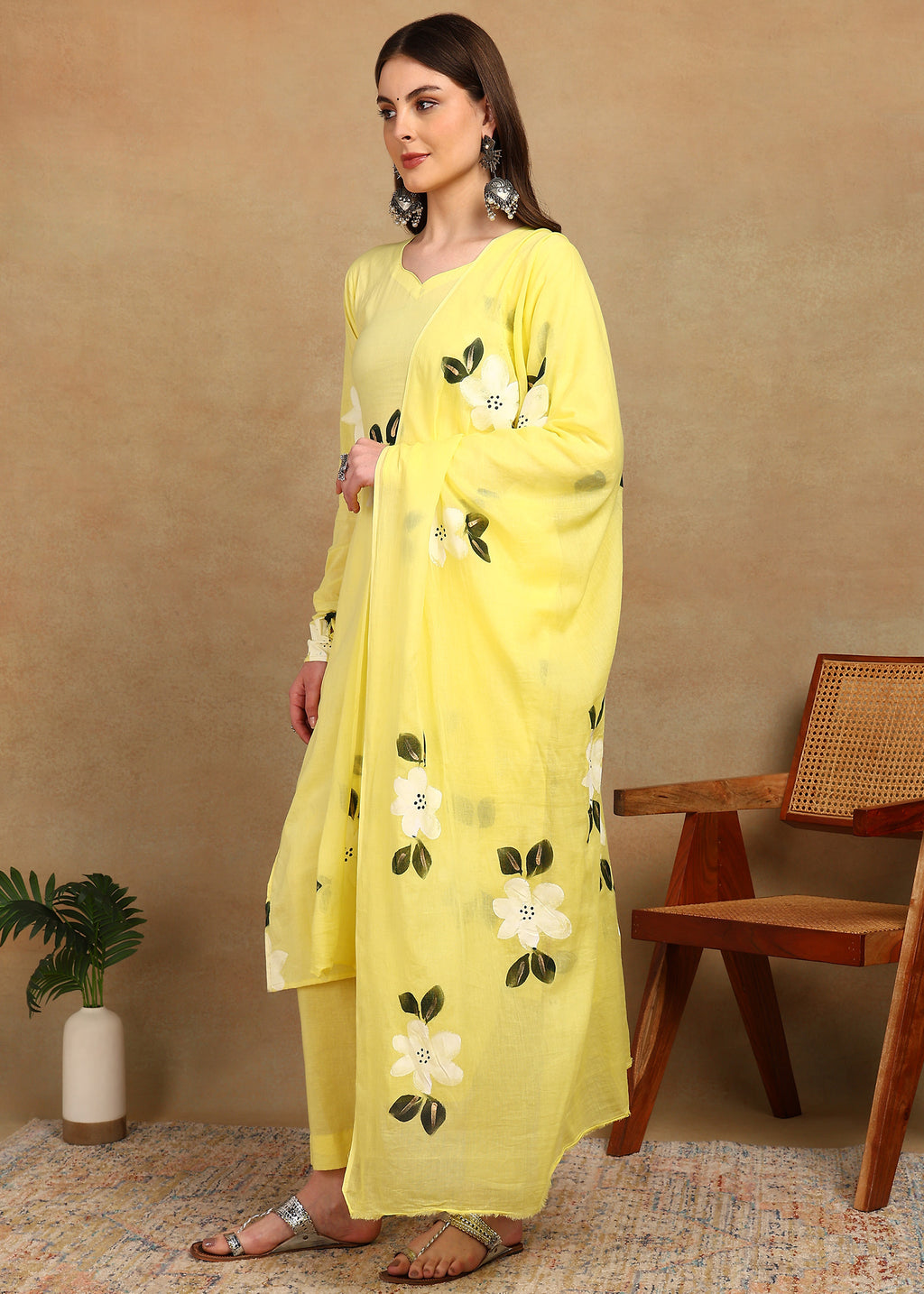 YELLOW FLORAL HANDPAINTED SUIT SET