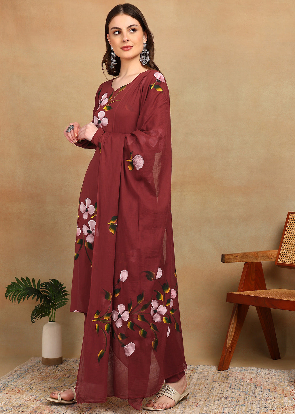 MAROON FLORAL HANDPAINT SUIT SET