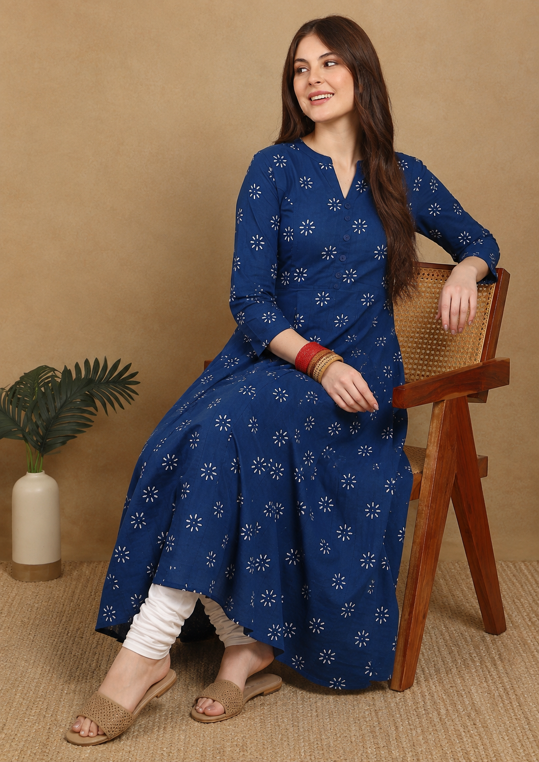 NAVY FLORAL KURTA(1PC)