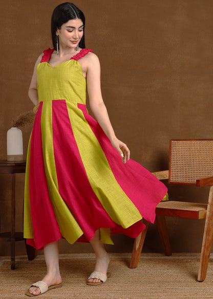 PINK LIME SLUB ONE PEICE DRESS