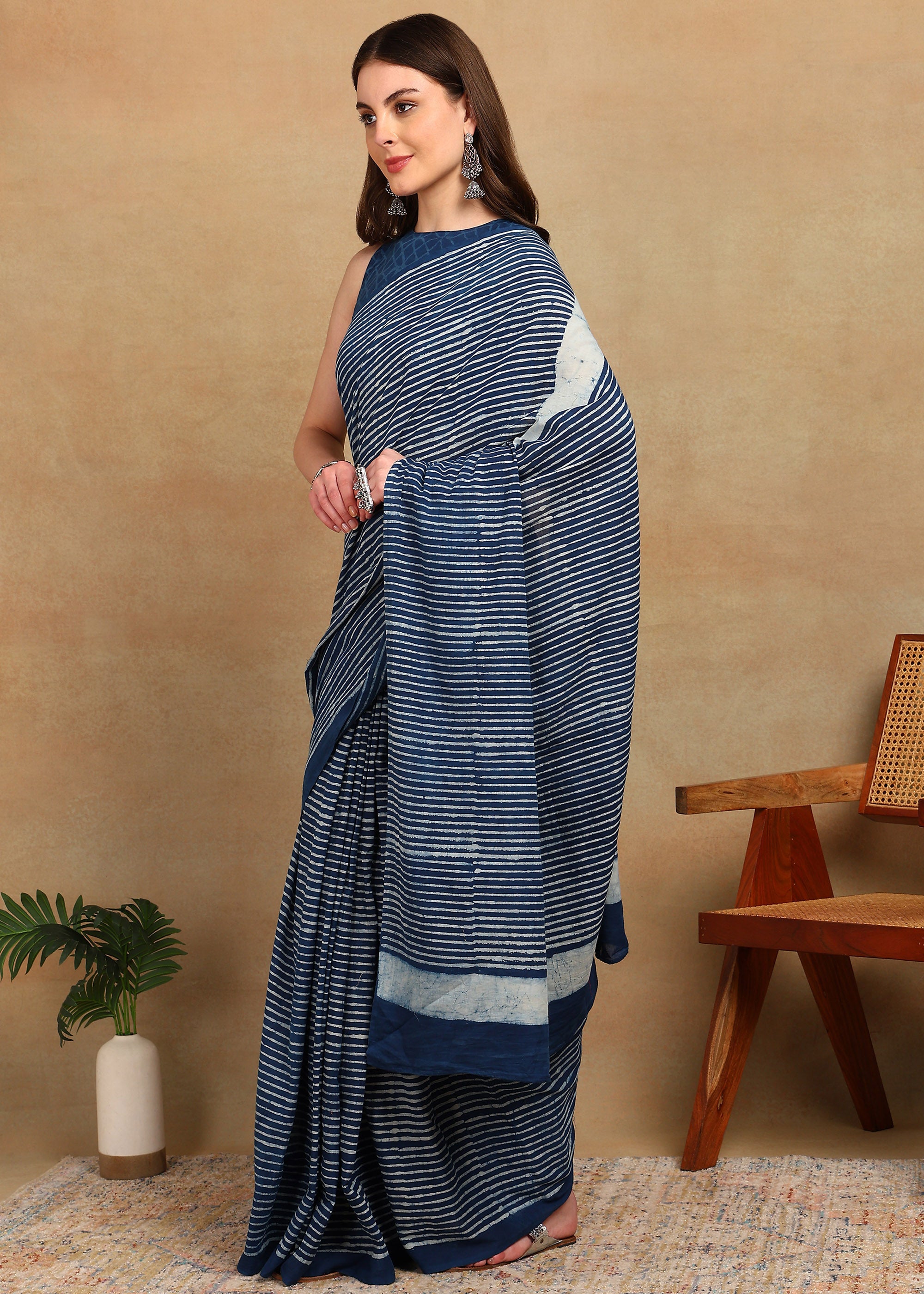 READY TO WEAR INDIGO BLUE DABU HANDBLOCKED SAREE