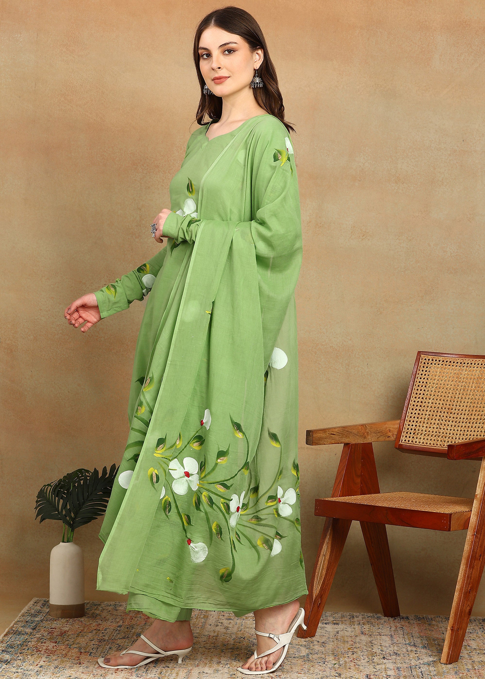 GREEN HANDPAINTED FLORAL SUIT SET