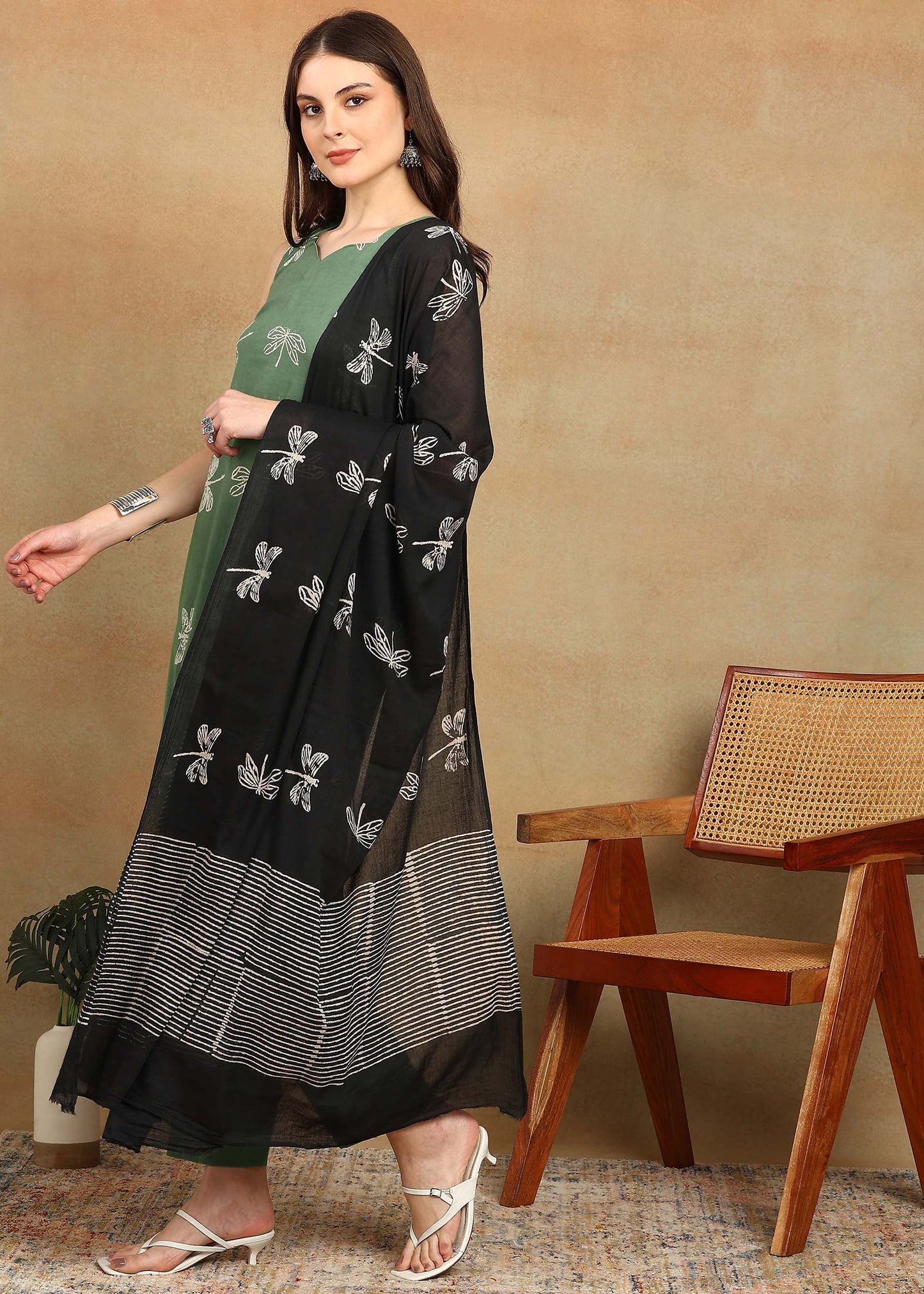 DABU GREEN HANDPRINTED SUIT SET