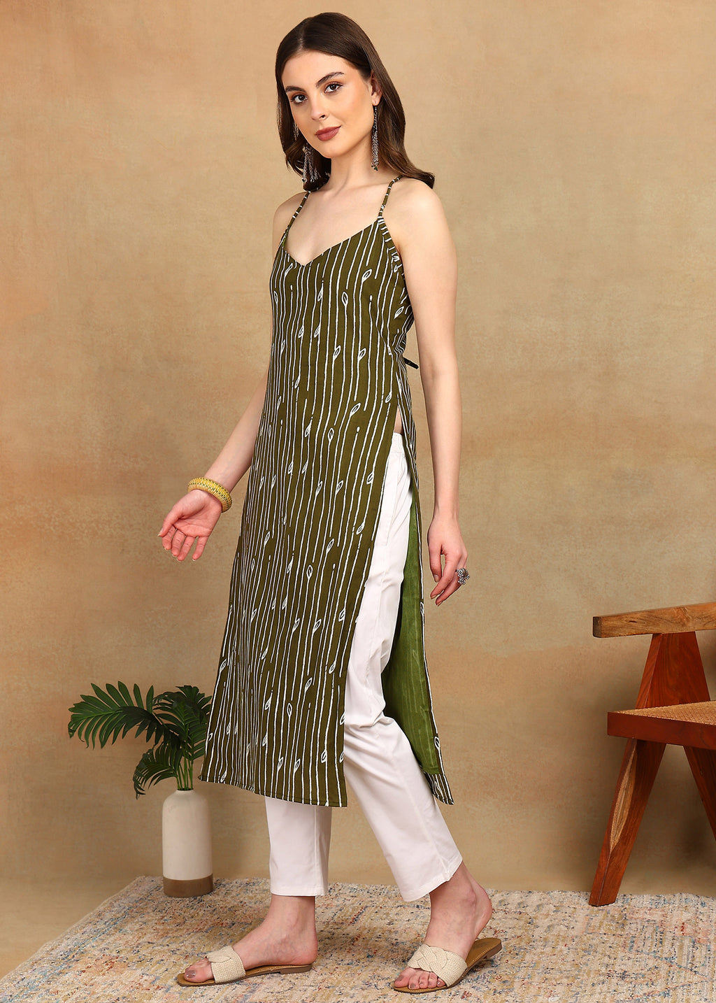 OLIVE STRIPED KURTI