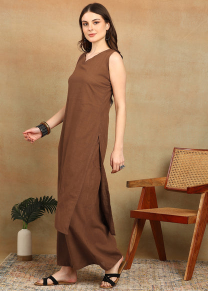 BROWN SLUB KURTA PLAZZO