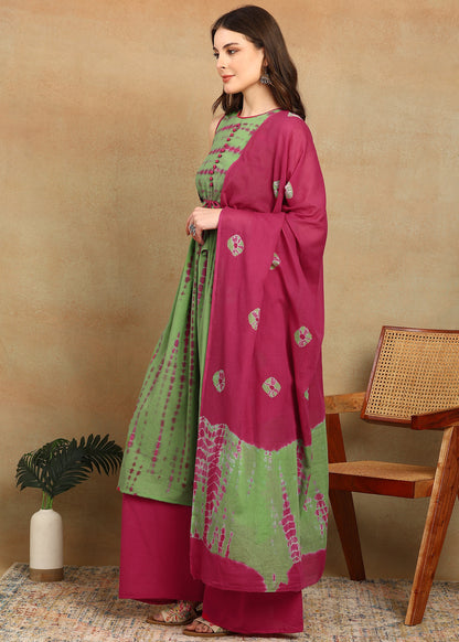 GREEN PINK SHIBORI SUIT SET