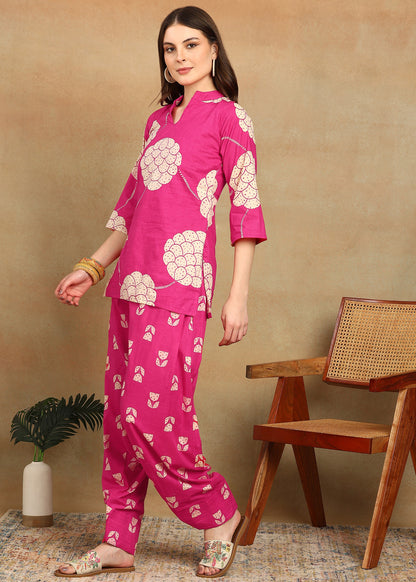 PINK FLORAL KURTA SET