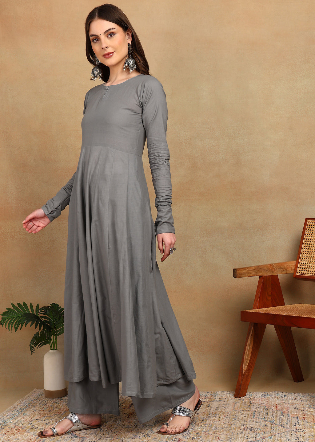 GREY ELEGANT KURTA PLAZZO SET