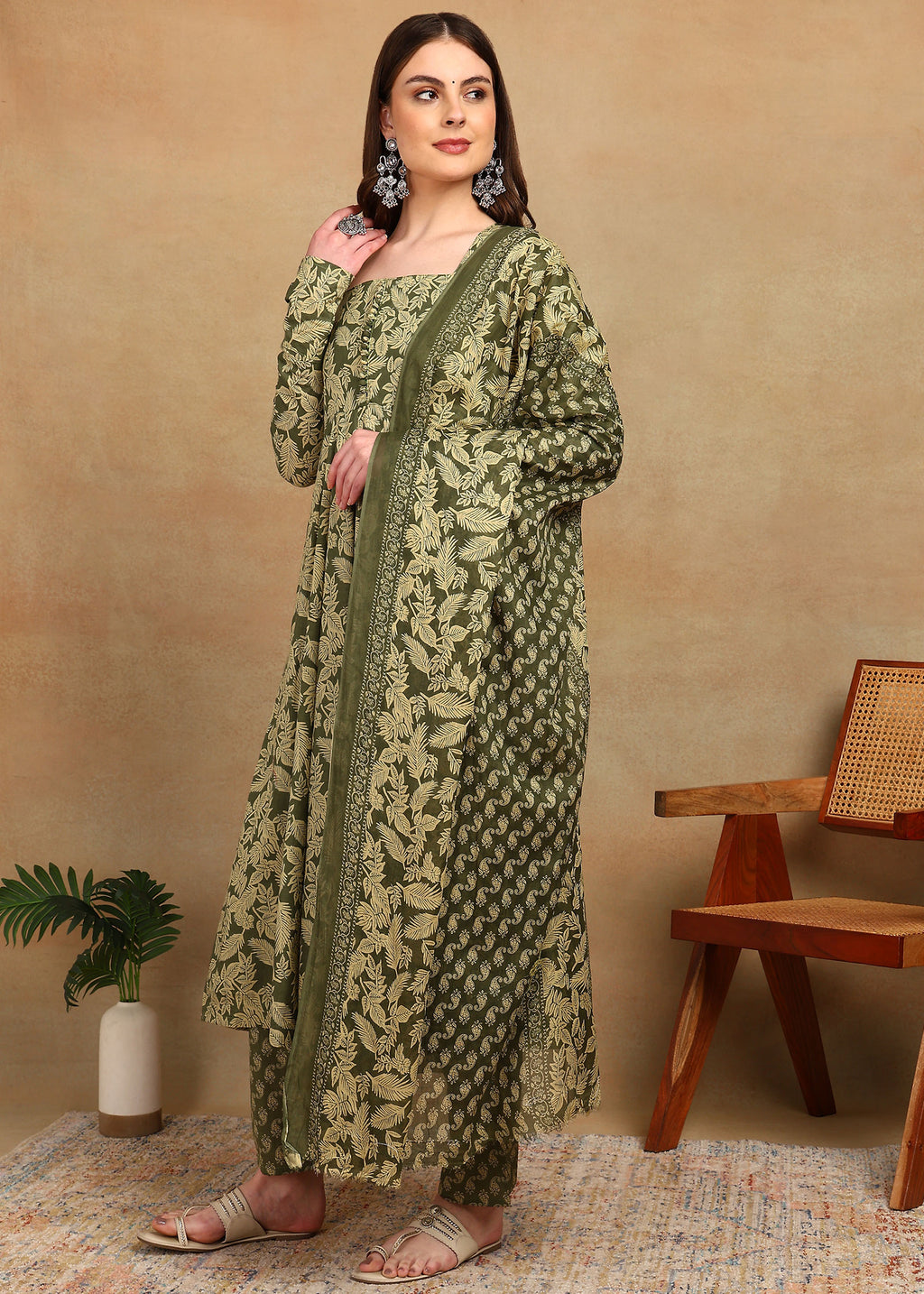 OLIVE HERITAGE ANARKALI SUIT SET
