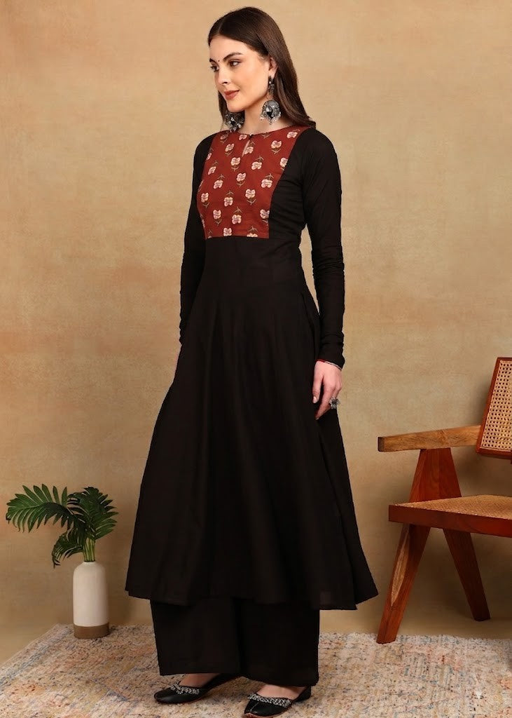 BLACK RED YOKE KURTA PLAZZO SET