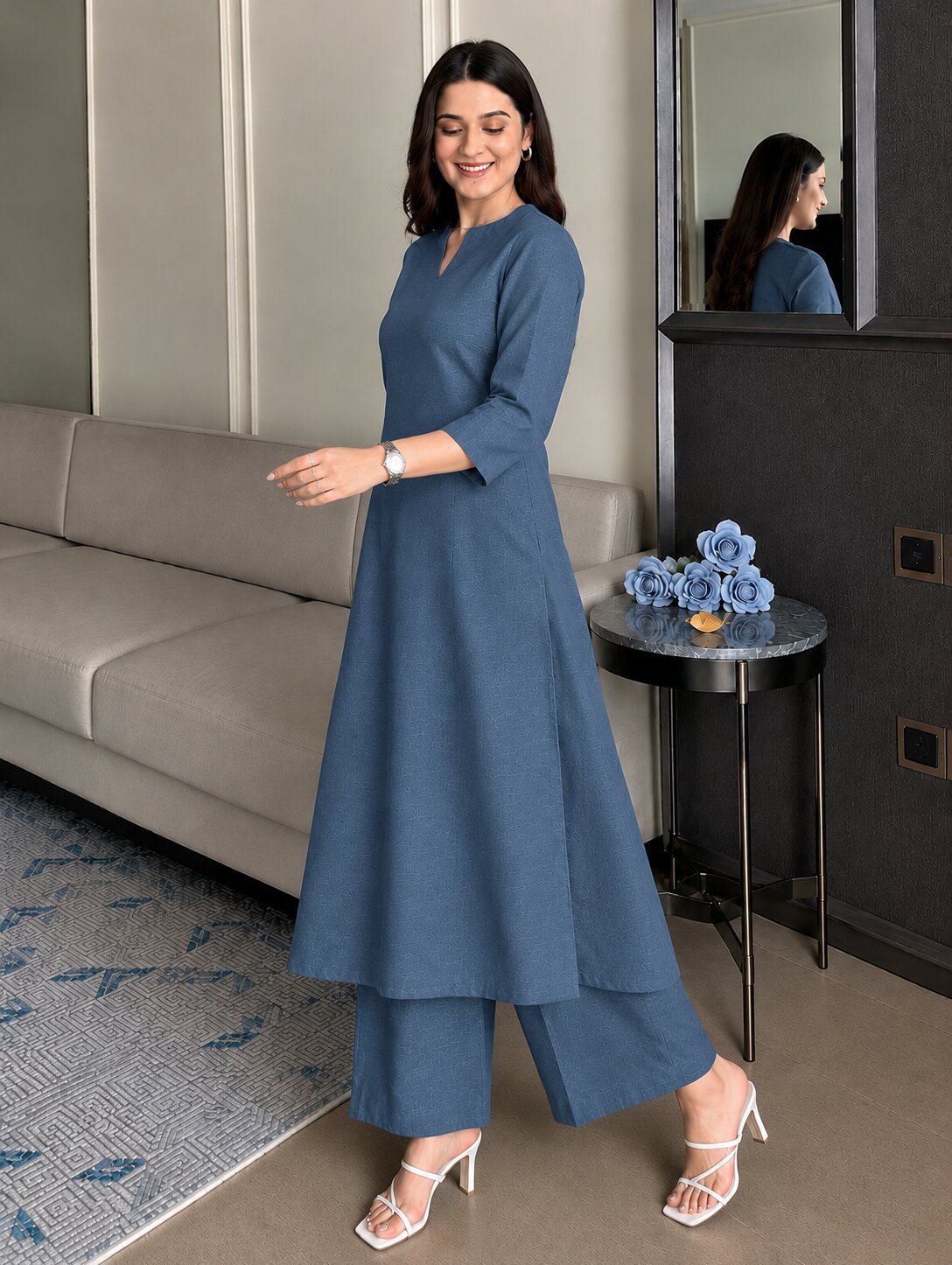 BLUE KASHMIRI KURTA PLAZZO