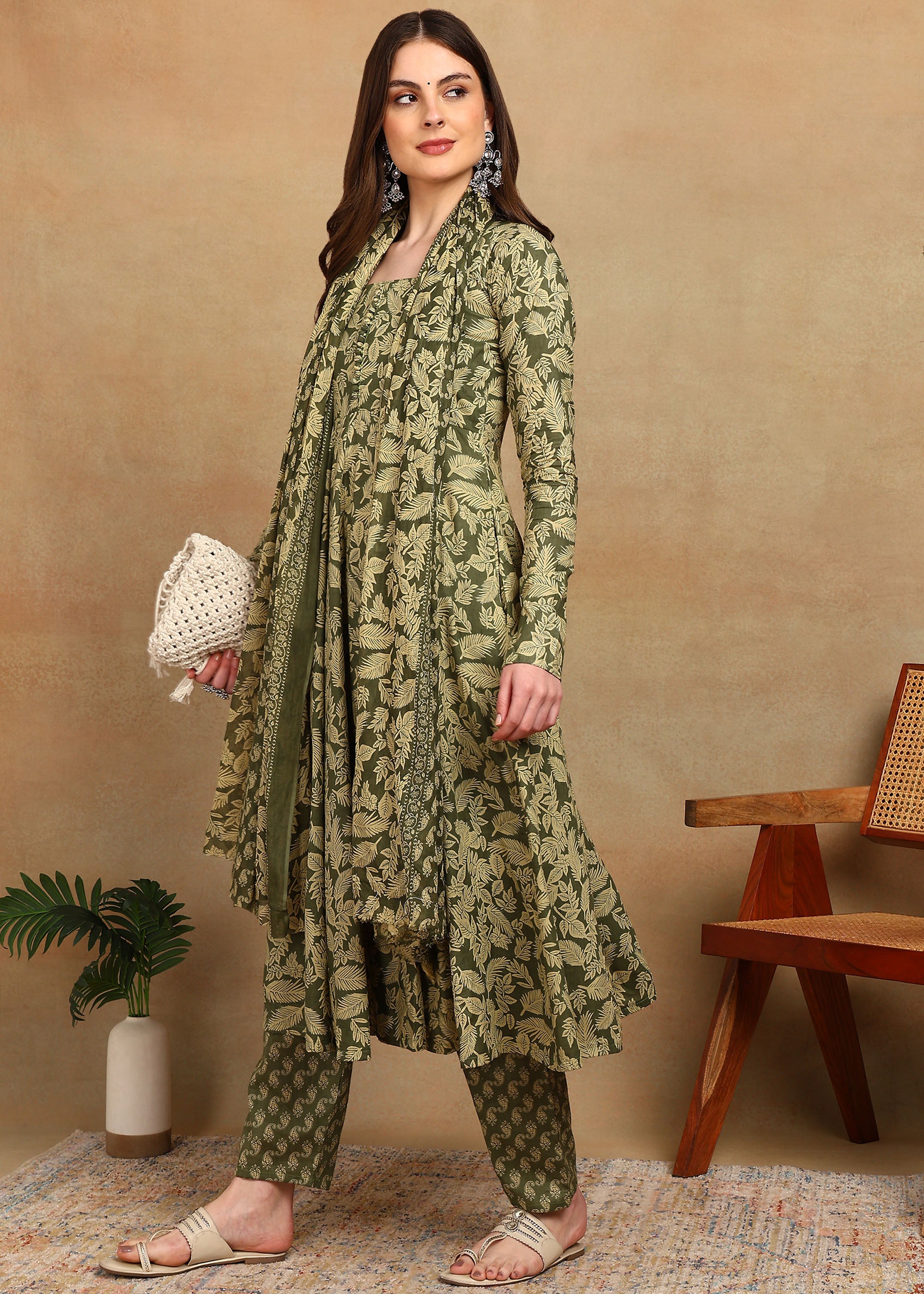OLIVE HERITAGE ANARKALI SUIT SET