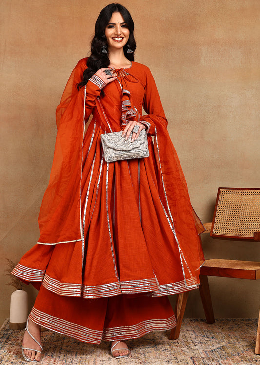 KESARIA SLUB ANARKALI SUIT SET