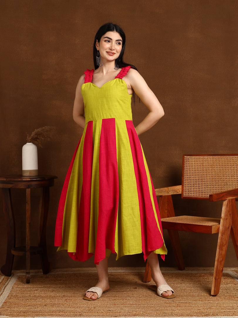 PINK LIME SLUB ONE PEICE DRESS