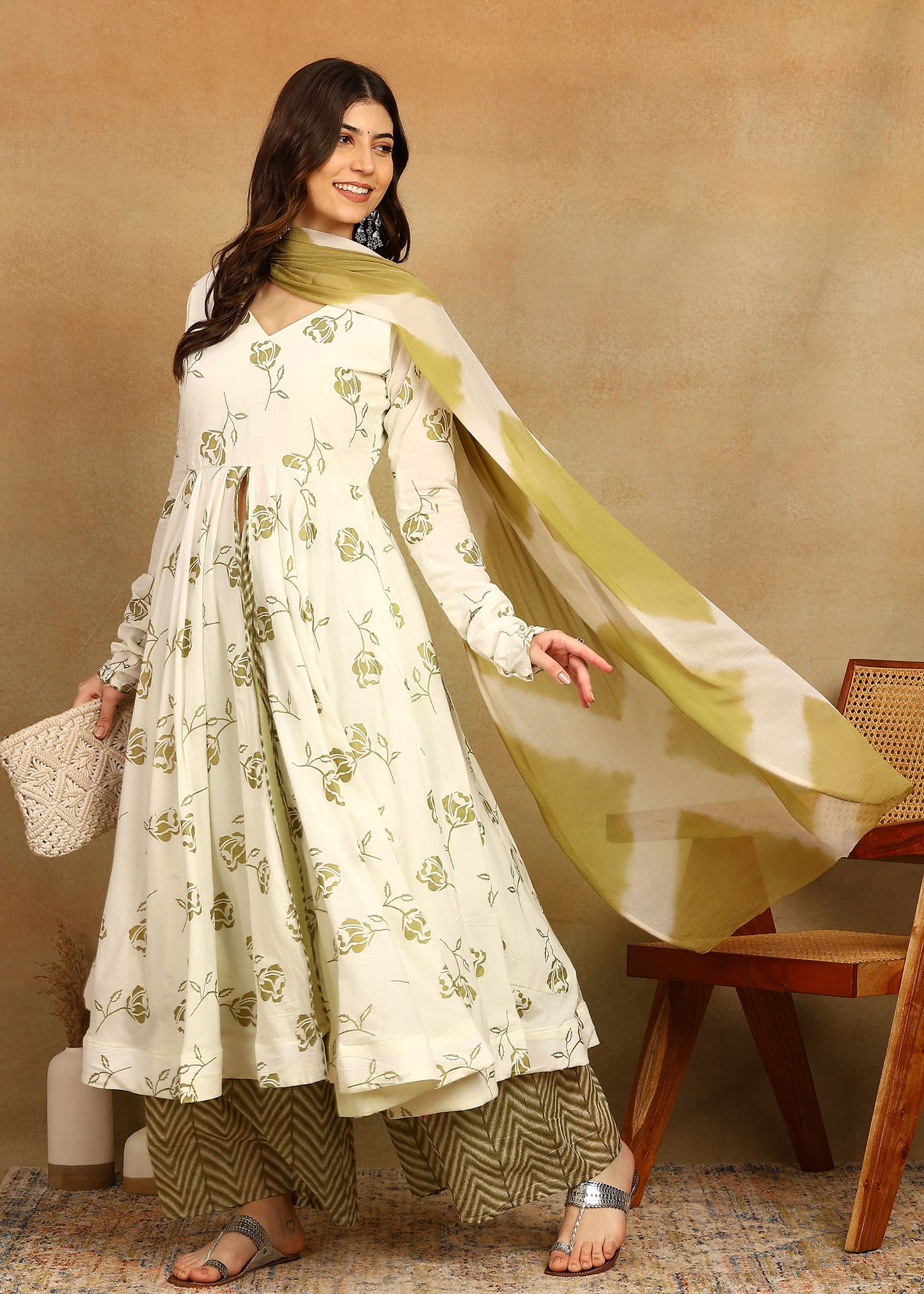 WHITE CUT ANARKALI SUIT SET