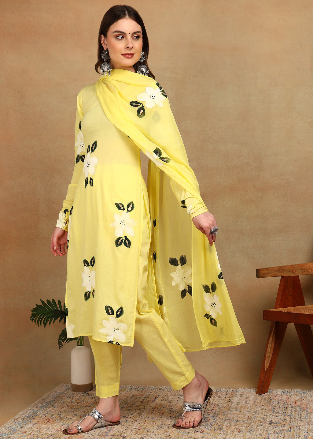 YELLOW FLORAL HANDPAINTED SUIT SET