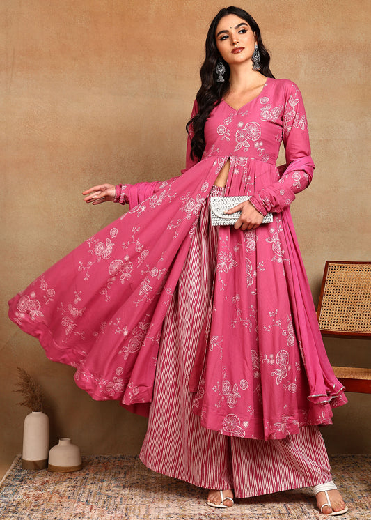 PINK FRONT CUT ANARKALI SUIT SET