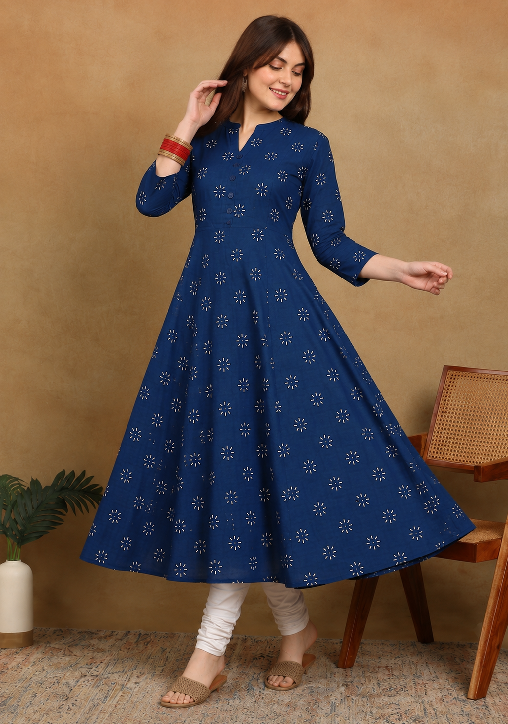 NAVY FLORAL KURTA(1PC)
