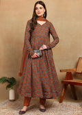 RUST AJRAKH ANARKALI SUIT SET