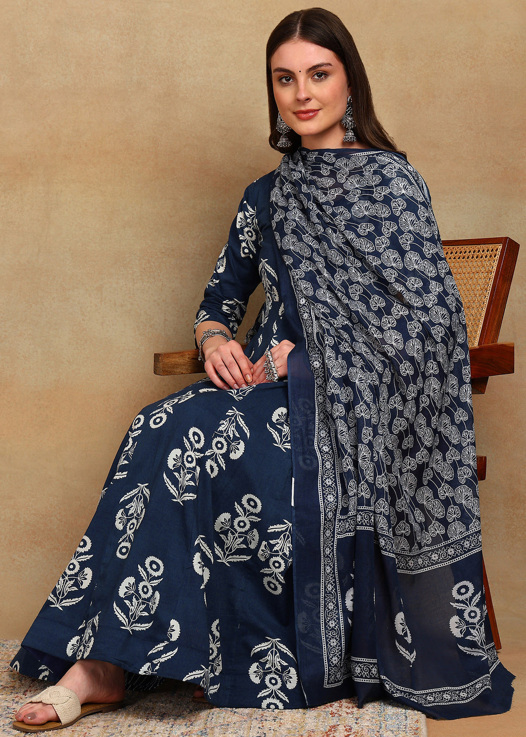 INDIGO FLORAL ANARKALI SUIT SET