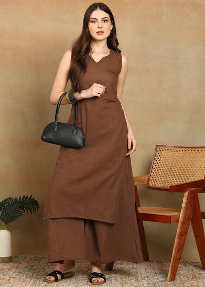 BROWN SLUB KURTA PLAZZO