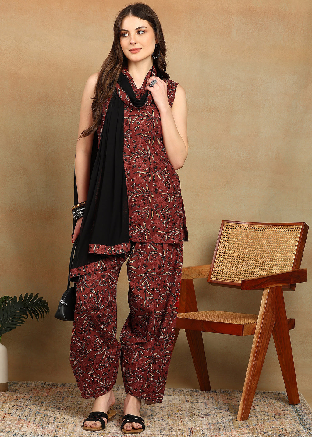 RED BLACK FARSI SALWAR SUIT SET