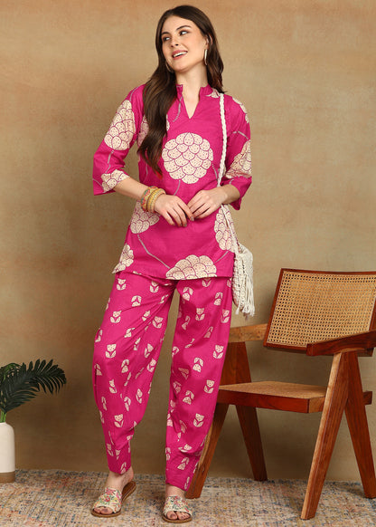 PINK FLORAL KURTA SET