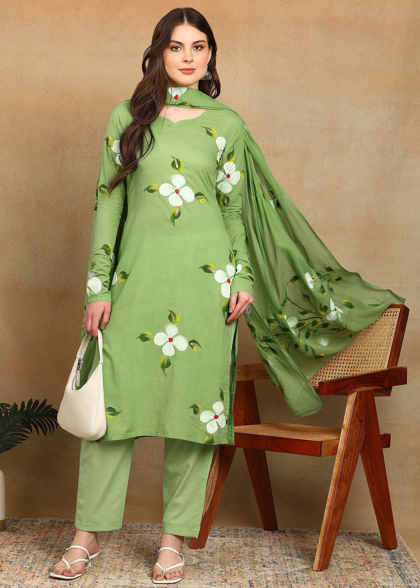 GREEN HANDPAINTED FLORAL SUIT SET