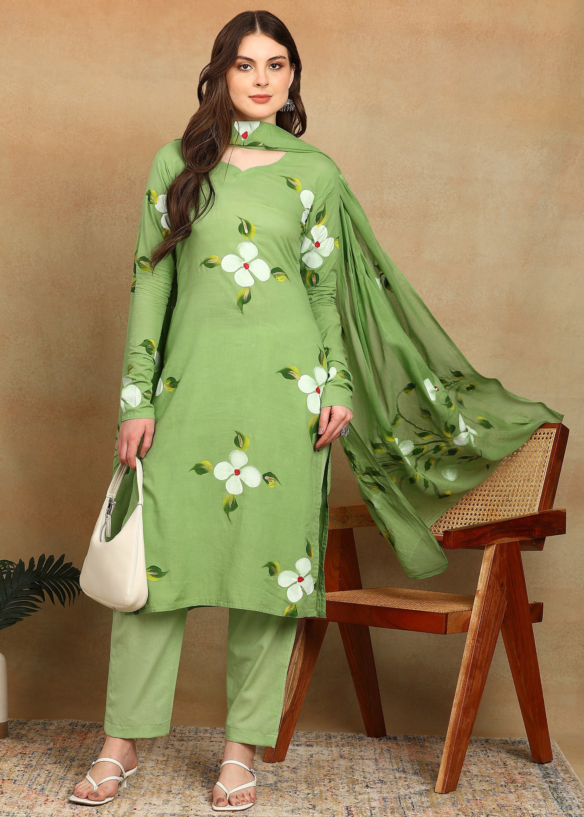 GREEN HANDPAINTED FLORAL SUIT SET