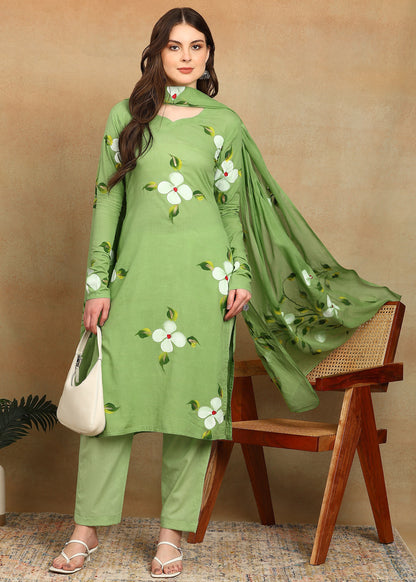 GREEN HANDPAINTED FLORAL SUIT SET