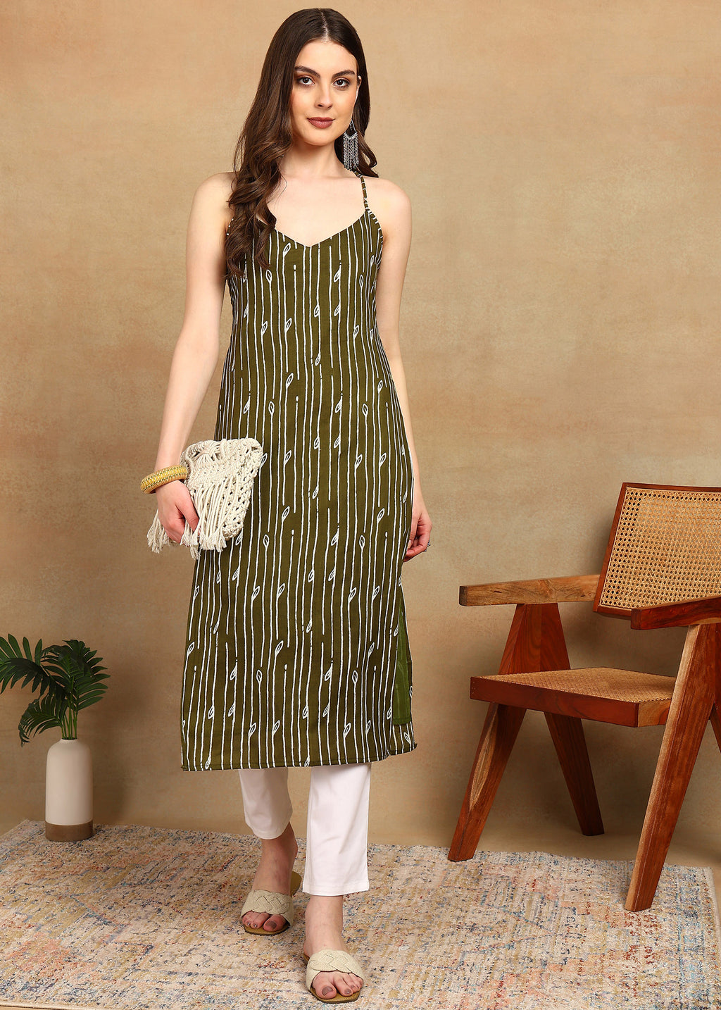 OLIVE STRIPED KURTI