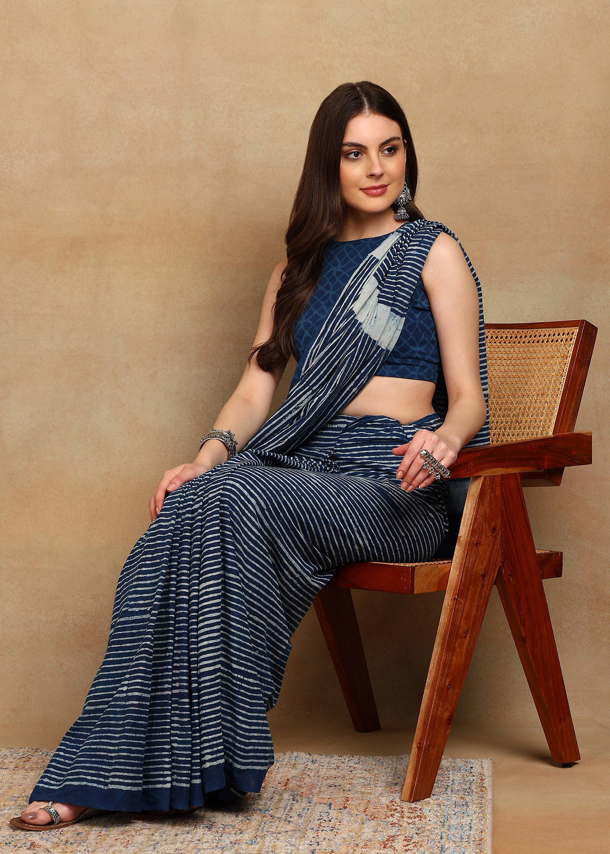 READY TO WEAR INDIGO BLUE DABU HANDBLOCKED SAREE