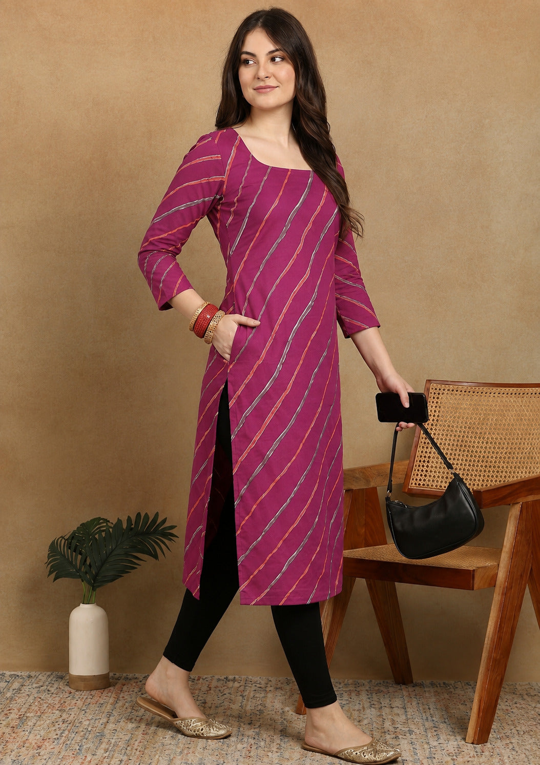 PINK LAHERIA LONG KURTI