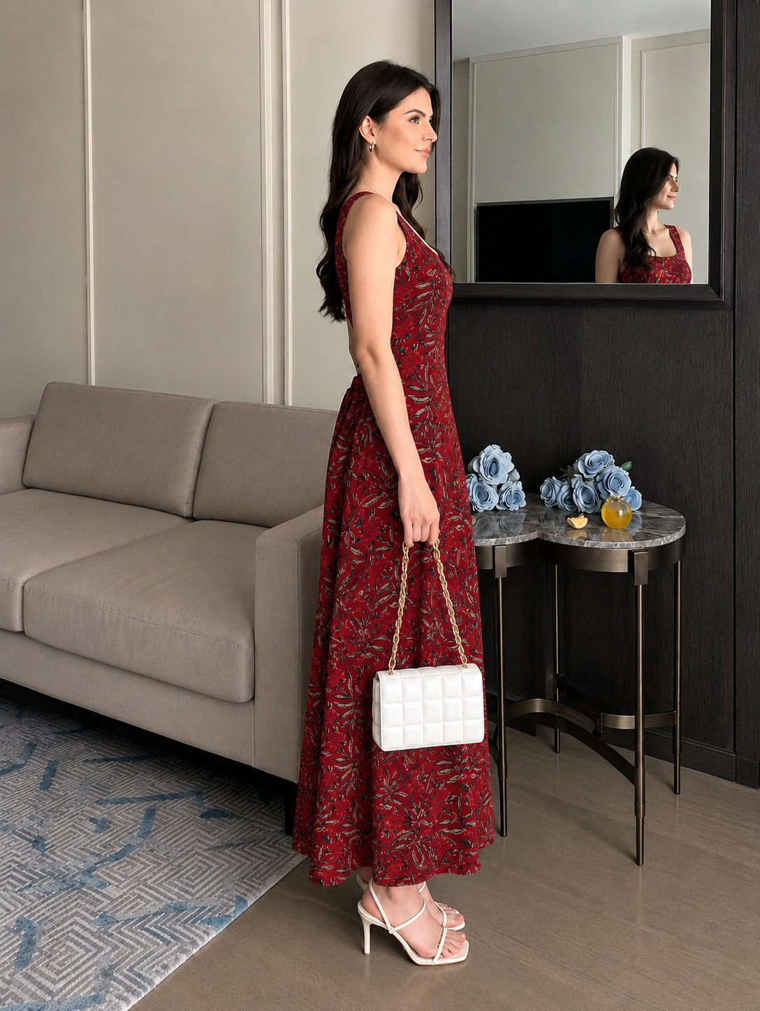 RED SIGNATURE STRAP DRESS