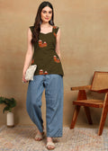 OLIVE POT SHORT KURTI