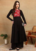 BLACK KURTA PLAZO PANELLED YOKE DESIGN