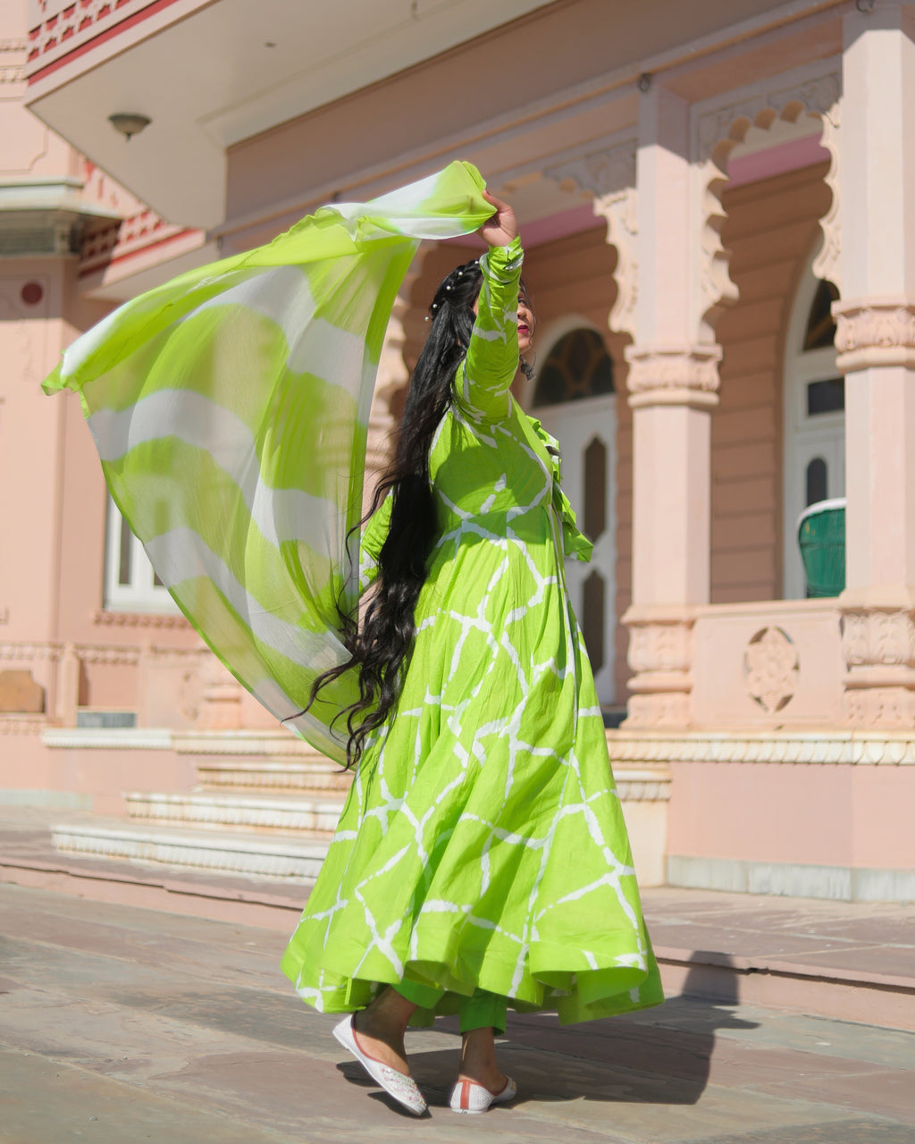 LIME GREEN BANDHANI SUIT SET