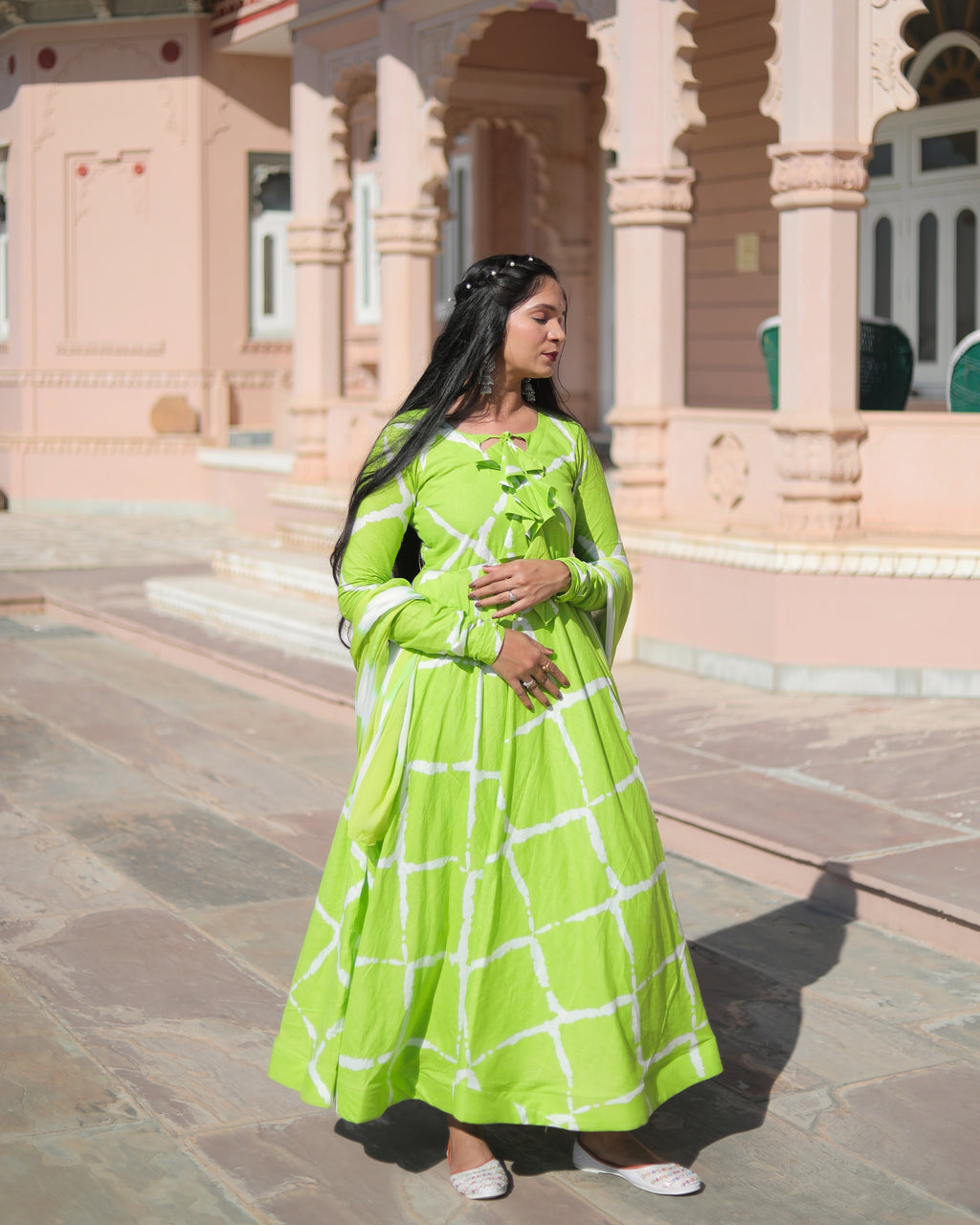 LIME GREEN BANDHANI SUIT SET