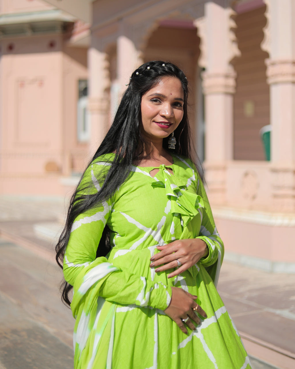 LIME GREEN BANDHANI SUIT SET