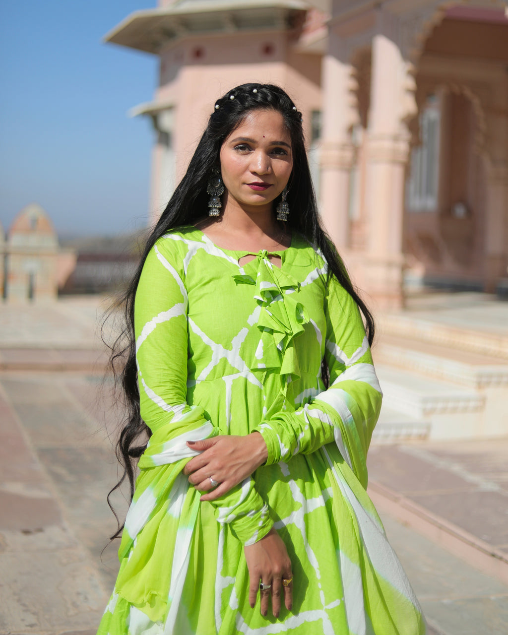 LIME GREEN BANDHANI SUIT SET