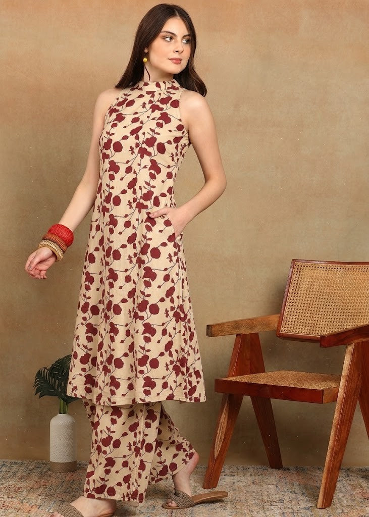 MAROON FLORAL KURTA PLAZZO SET