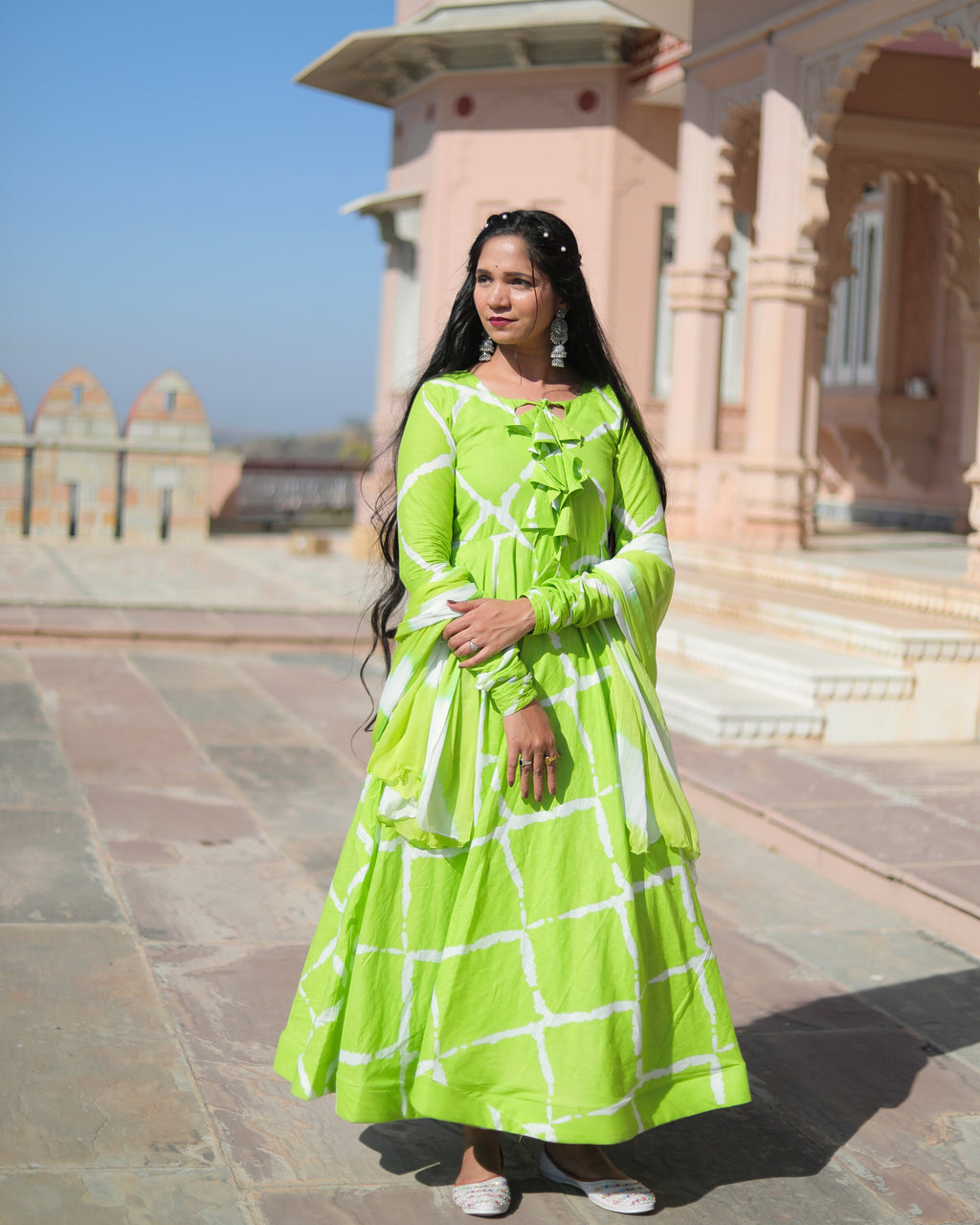 LIME GREEN BANDHANI SUIT SET