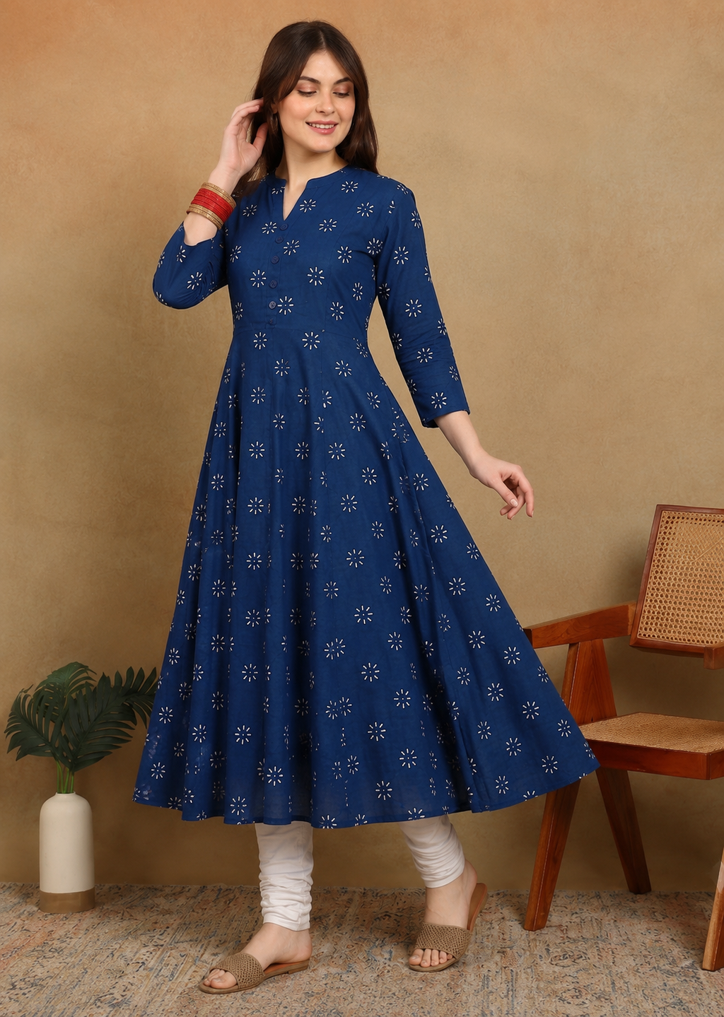 NAVY FLORAL KURTA(1PC)
