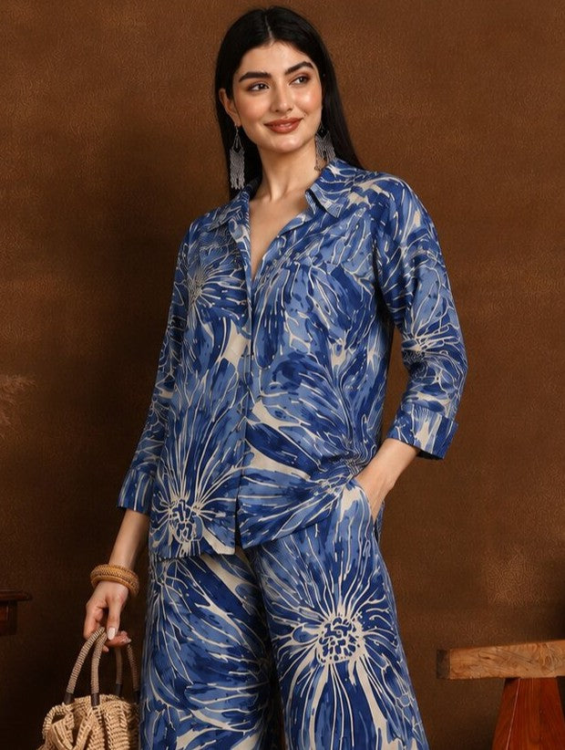 BLUE ABSTRACT CO-ORD SET